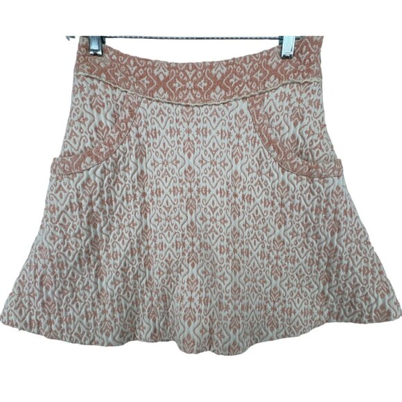 Free People Mini Skirt Sz 4 Brocade Tapestry Skater Pink Pockets Spring Easter - Picture 1 of 9